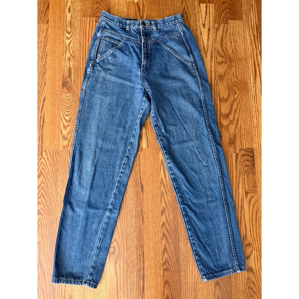 Vintage 90s Lands End Jeans 28x30 High Rise Pleated Tapered Stone Wash Mom Jeans